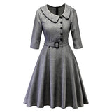 Autumn Winter Women Retro Dress 50s 60s Vintage Casual Red Black Plaid Printed Robe Hepburn Rockabilly Vestidos Femme