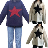 Zingj And Winter Five-Pointed Star Contrast Color Sweater Female Y2K Round Collar Loose Knit Top Female