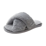 Zingj Slippers Female 2023 Autumn And Winter New Women Flat Toe Home Cross Plush Slippers- Outfit