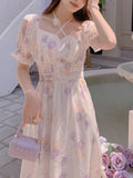 Summer Women Elegant Casual Midi Dresses French Style Lady Female Fashion Vintage Robe Vestidos