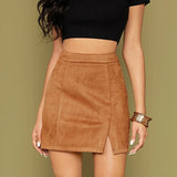 Womens High Waist Faux Suede Double Front Bodycon Mini Hip Skirt Female Pencil A-line Shorts Woman School Girl Skater Skirt
