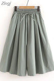 Women Summer Shorts Skirts Solid Elastic Waist Loose Casual Elegant Cotton Wide Leg Pants Korean Style Girls Midi