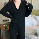 Solid Pajama Sets Women Simple V-neck Long Sleeve Homewear M-3XL Casual Breathable Loose Single Breasted Pyjamas
