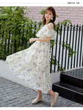 Zingj Chiffon Dress Summer Dress Slim And Fresh Medium And Long Women Open Shoulder Beach