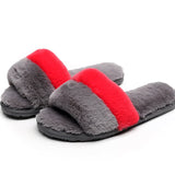 Fashion Red Black Women Slippers Indoor Plush Slippers Autumn Winter Female Flat Shoes Ladies Comfortable Fur
