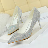 Zingj Korean Version Of Fashion Banquet Women's Shoes Thin Heel Shallow Mouth Pointed Head Sexy Show Thin Water Diamond Color Diamond High Heel Single