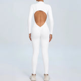 Zingj Zipper Long Sleeve Nude Yoga Jumpsuit Women Wear Fitness Sports Pants Tights-Outfit