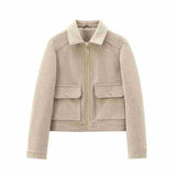 2025 New Women's Clothing Transparent Hard Yarn Bomber Jacket Zipper Simple