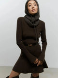 Neck Solid Knitted Ribbed Mini Dress Women Elegant Long Sleeve Slim Fit Short Dress 2023 Autumn Fashion Female Party