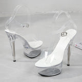 Zingj 190-1 34-43 Sexy Super Heels 15CM Heel Platform Sandals Transparent Crystal Shoes Wedding
