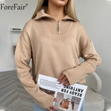 2021 Green Zip Pullovers Loose Long Sleeve V Neck Casual White Solid Women Oversized Jumper Knitted Tops Winter