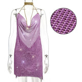 Bling Metal body chain Rhinestone summer dress women Luxury party Glitter Night club Backless diamond Mini dresses