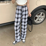 Plaid Pants Women Korean Fashion Black White Checked Trousers For Female Fall 2022 Wide Leg