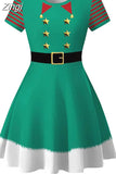 Snowman Print Christmas Women 2023 New Short Sleeve Elegant Vintage Party Xmas Dress Robe Femme Casual Femal