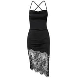 Women Summer Sleeveless Backless Bodycon Lace Black Slim Package Hip Dress Sundress 2021 Female Clothing