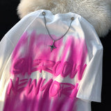 Cotton Material Retro Street Hip-hop Tie-dye Graffiti T-shirt Men Women Cool Cross Chain Fashion Top Summer