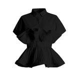 Zingj Summer New Fashion Lapel Flounces Splicing Design Sense Of Waist Show Thin Senior Sense Of Short-Sleeved Shirt