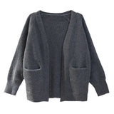 Zingj Pure Color Autumn Winter 2024 New Lazy Wind Loose Outside Wear V-Neck Knit Cardigan Jacket Sweater Coat Female-Outfit