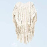 Beach Cover Up Summer Camel Suede Floral Hollow Out Fringed Bikini Cover-ups Vintage Women Beachwear Kimono Cardigan