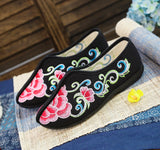 Zingj Cotton Shoes, Flat Shoes Injection Plastic Soft Sole Winter Clip Cotton And Velvet Embroidered Flower Cloth Shoes Pregnant Women Shoes Women's