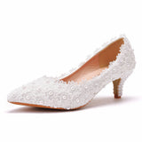 5 Cm Lace Heel High Heel Heel Heel Mid-Heeled Wedding Shoes Pointed Bridesmaid Shoes Annual Photo