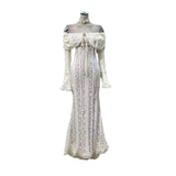 Spring Romantic Elegant Lace Shoulder Horn Long Sleeves Of Long