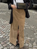 Sued Brown Maxi Skirt- Outfit