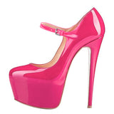 Onlymaker Women Mary Jane Platform Pumps Ankle Strap Stiletto 15~16cm High Heels Dress Buckle Shoes Large Size