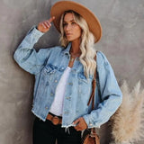 Spring Autumn Loose Street Hipster Women Denim Jacket Burrs Long Sleeve Short Denim Coat For Women Jeans Plus Size