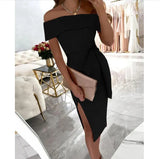 Off-neck Solid Mid Waist Color Lace-up Regular