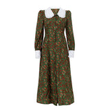 Zingj Early Spring Temperament Design Sense Print Long Skirt Doll Collar Waist Show Thin New Long-Sleeved Dress-Outfit