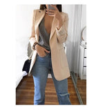 Women Autumn Blazer Jacket Solid Color Long Sleeve Work Suit Coat Office Lady Elegant Tops Casual Cardigan