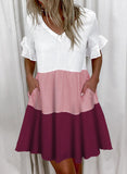 Regular Sleeve Fashion Short Printed Ruffle Pocket