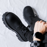 Zingj Leather Shoes Men's Autumn And Winter Business Dress Black Thick Increased Round Men's Big Head Shoes