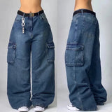 Multi-pocket Washed Baggy Jeans-Outfit