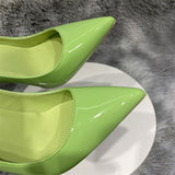 Green Curl Upper Women Patent Pointed Toe Stiletto High Heels Sexy Ladies Party Dress Shoes Club Dance Pumps
