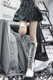 Spring Autumn Cool Black Pu Leather Mini Skirt Women with Many Zippers Belt High Waist Short Luxury Designer