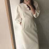 Ladies Office Dress Fashion Sexy Solid Color Dress Women Slim Midi Dress Vestidos OL Christmas