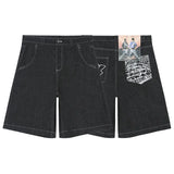 Pocket Embroidered Letter Print Jeans Men's Shorts Summer Vintage Super Wide-Legged Jeans 211-0-Outfit