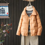 New Standing Collar Contracted Light Down Jacket Female Short Stair Case Loose Show Thin White Duck Velvet Button Coat Female Tide-Outfit