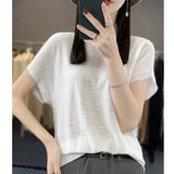 Zingj Line Of Clothing Worsted Short Sleeve Female Round Collar Loose Thin Bat Sleeve Vest Shirt Hollow Out Outside The Hair-Outfit