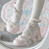 2025 New Round Head Mary Jane Small Leather Shoes Lolita Bow Princess Wind Heightening Display Legs Long Single