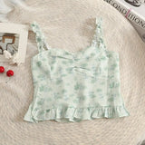 Camisole women's tops Summer short tops 2022 new Vintage lace slim warm ladies bottoming cute print tops for women