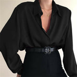 Fashion Autumn Women Blouse Shirt Lapel Long Sleeve Solid Black Red Ladies Blouse For Women Female Top