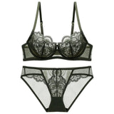 Sexy Petal Shape Ultra-thin Cup Bra Set Push-up Underwear Set Embroidery Brassiere Gather Bra Plus Size Lace Lingerie