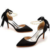 Cm Fine Heel Large-Size Sandals Banquet Women's Shoes Ribbon Beads High Heel Sandals And Ribbon Dress
