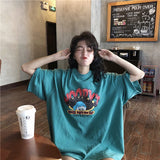 Women Printed Korean Style Loose O-Neck All-match Trendy High Quality Kawaii Womens Summer Breathable Female Soft