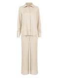 Blue Satin Home Wear Suit Spring Brown Long Sleeve 2 Piece Top And Pants Women Sets Loose Casual Solid Ladies Trousers