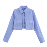 2025 New Pocket Decorated With Blue Striped Short-Sleeved Shirt For
