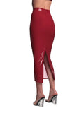 Bodycon PU Leather Zipper Split Midi Skirt- Outfit